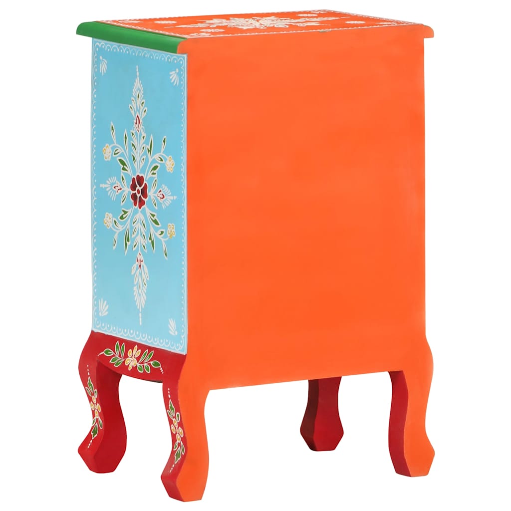 Comodino Dipinto a Mano 40x30x60 cm in Legno Massello di Mango