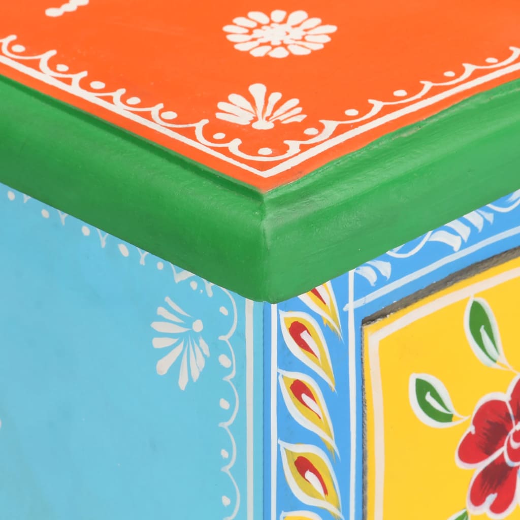 Comodino Dipinto a Mano 40x30x60 cm in Legno Massello di Mango