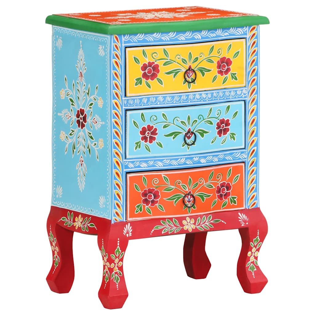 Comodino Dipinto a Mano 40x30x60 cm in Legno Massello di Mango