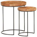 Set Tavolini da Salotto 2 pz Legno Massello di Acacia e Acciaio