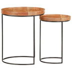 Set Tavolini da Salotto 2 pz Legno Massello di Acacia e Acciaio