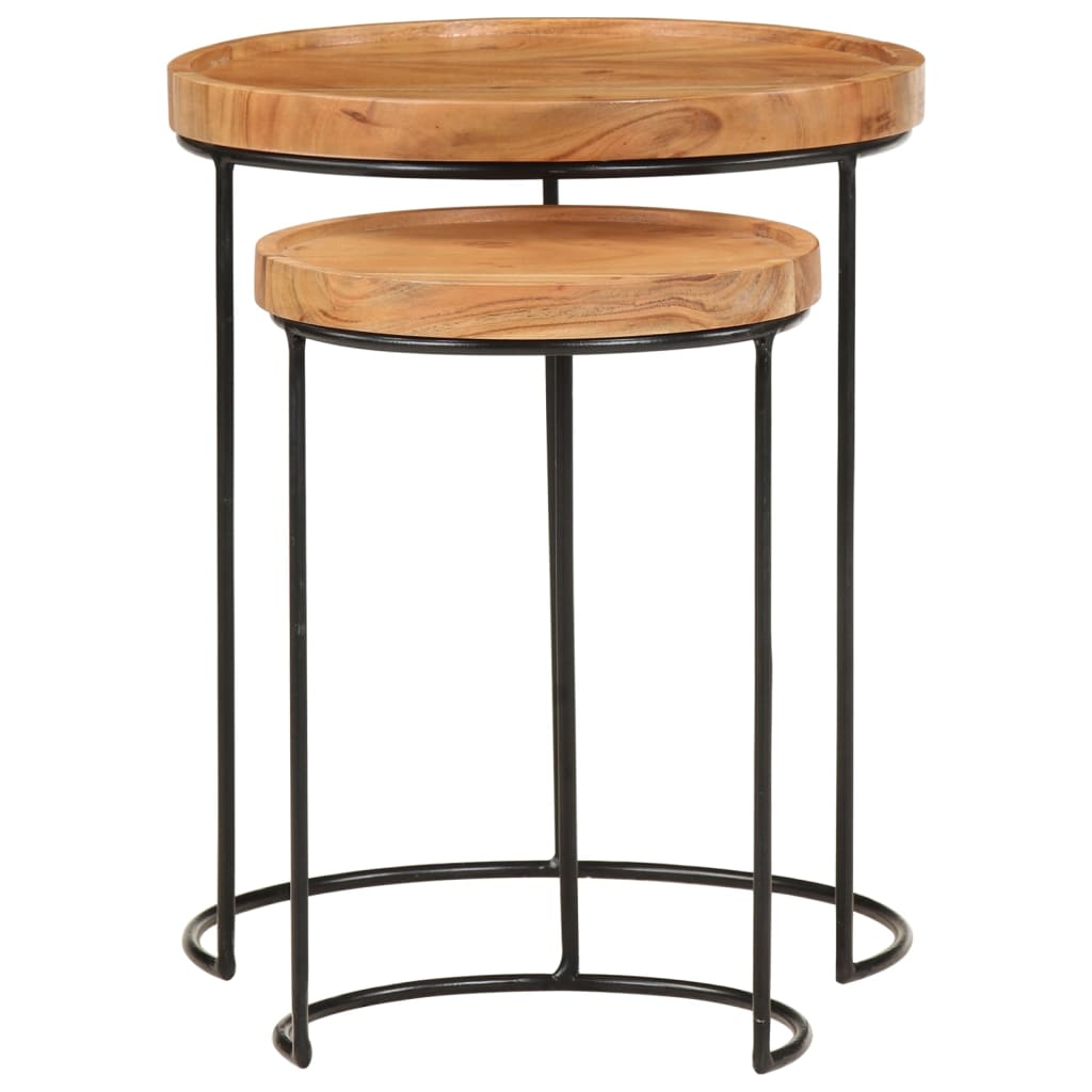 Set Tavolini da Salotto 2 pz Legno Massello di Acacia e Acciaio
