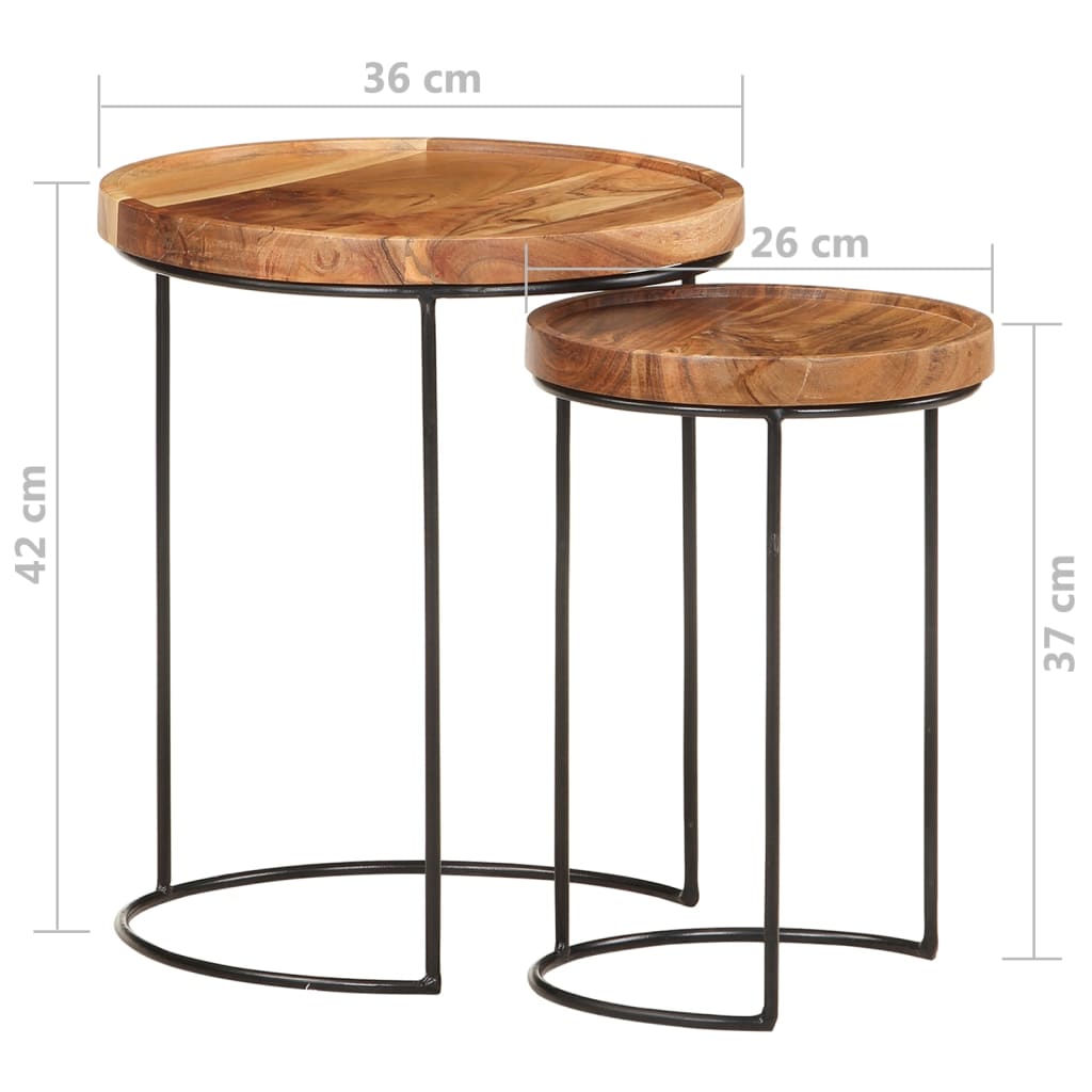 Set Tavolini da Salotto 2 pz Legno Massello di Acacia e Acciaio