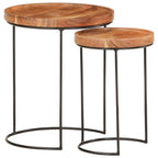 Set Tavolini da Salotto 2 pz Legno Massello di Acacia e Acciaio