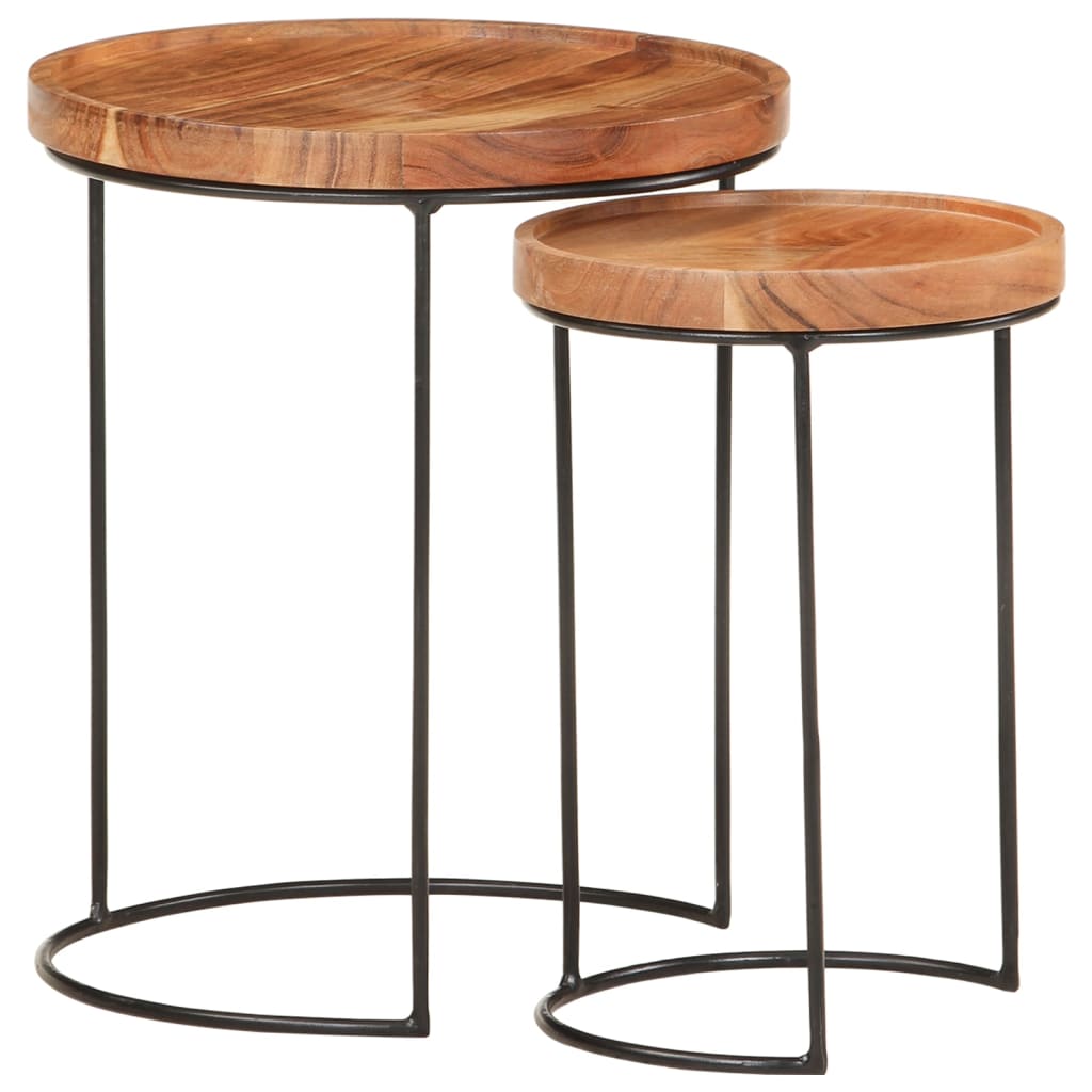 Set Tavolini da Salotto 2 pz Legno Massello di Acacia e Acciaio