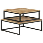 Tavolini da Salotto Impilabili 2 pz in Legno Massello di Mango
