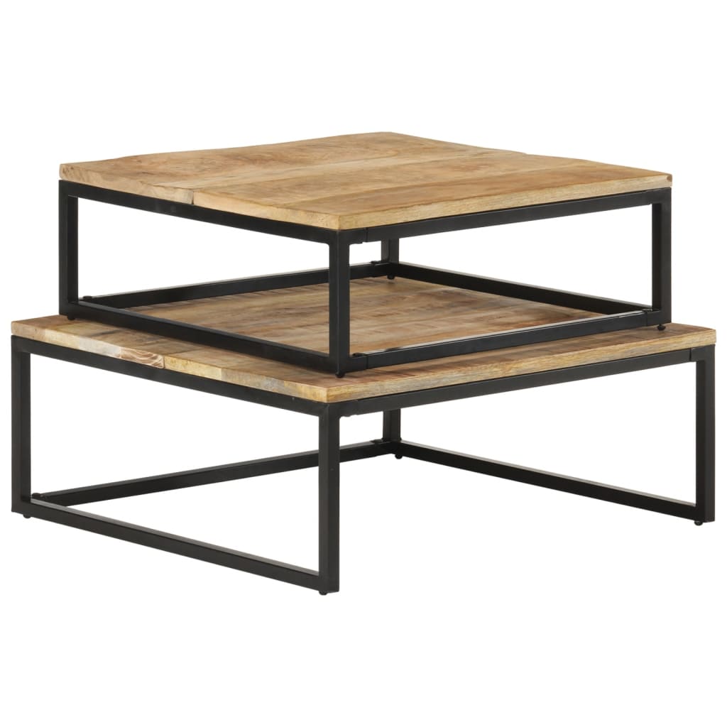 Tavolini da Salotto Impilabili 2 pz in Legno Massello di Mango