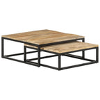 Tavolini da Salotto Impilabili 2 pz in Legno Massello di Mango