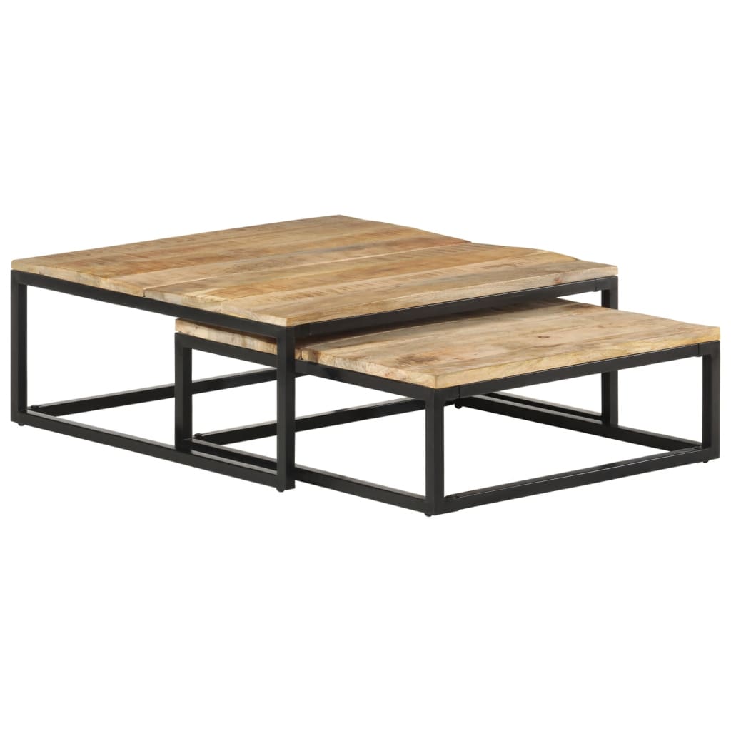 Tavolini da Salotto Impilabili 2 pz in Legno Massello di Mango