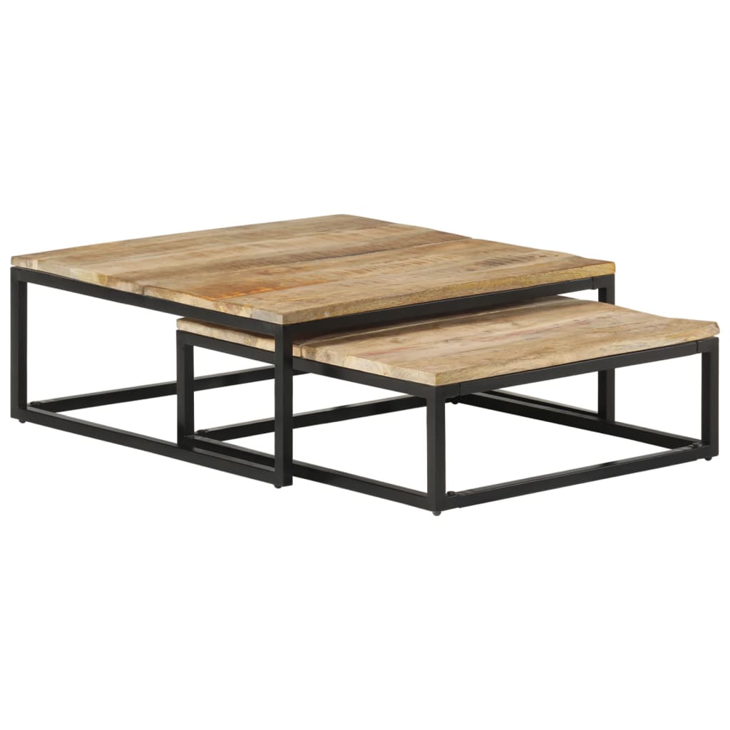 Tavolini da Salotto Impilabili 2 pz in Legno Massello di Mango