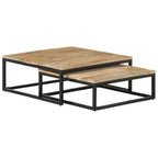 Tavolini da Salotto Impilabili 2 pz in Legno Massello di Mango