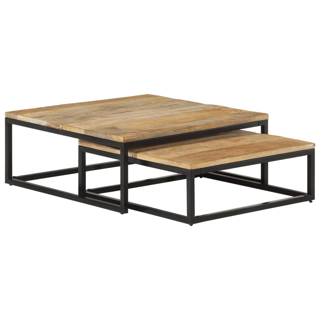 Tavolini da Salotto Impilabili 2 pz in Legno Massello di Mango