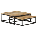 Tavolini da Salotto Impilabili 2 pz in Legno Massello di Mango