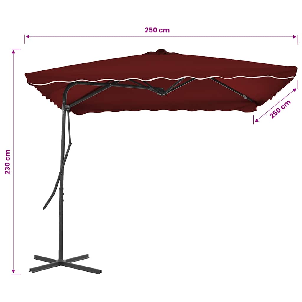 Ombrellone con Palo in Acciaio Rosso Bordò 250x250x230 cm