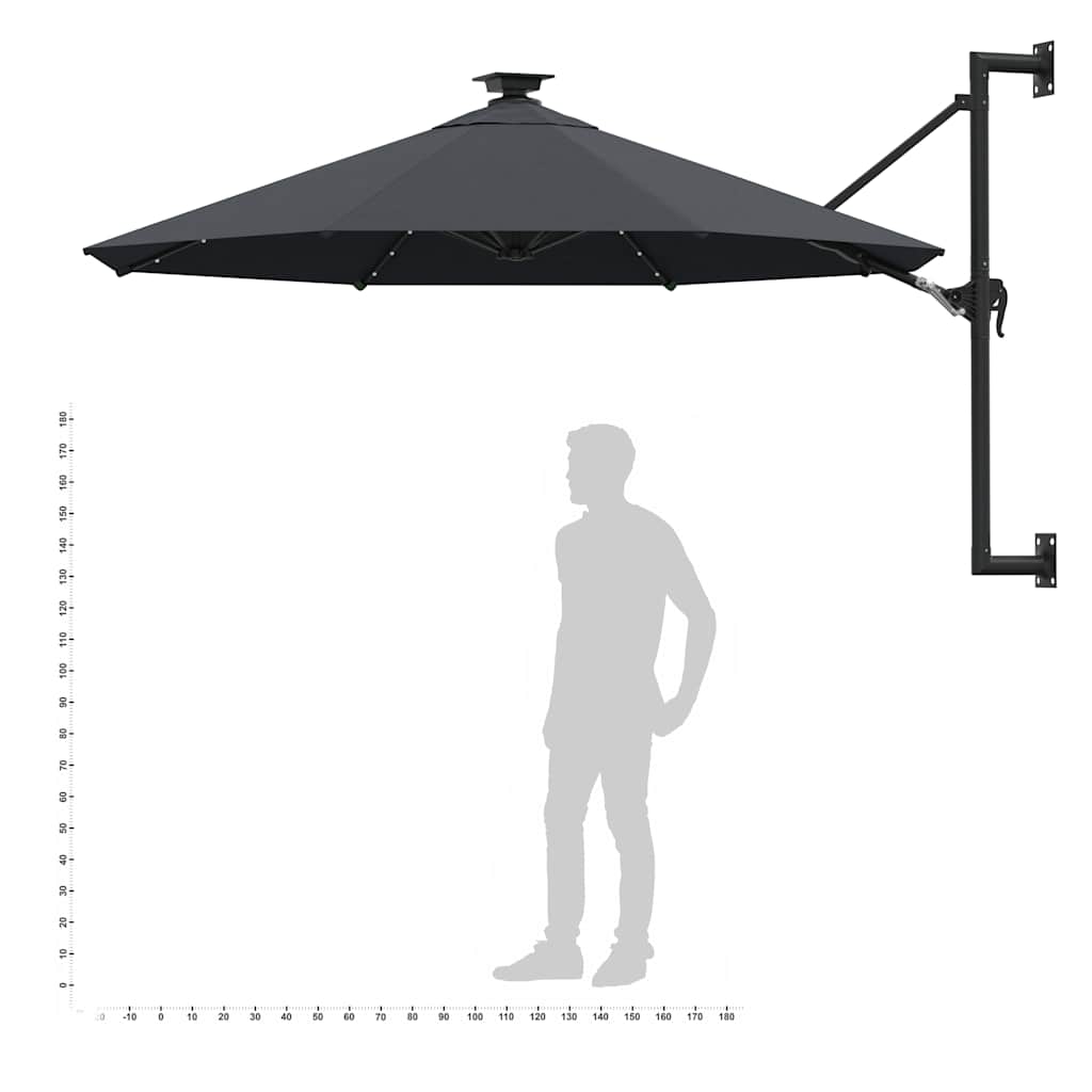 Ombrellone da Giardino a Parete con LED 300 cm Antracite