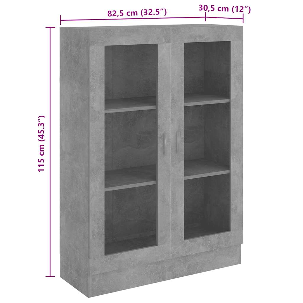 Armadietto Vetrina Grigio Cemento 82,5x30,5x115 cm Multistrato