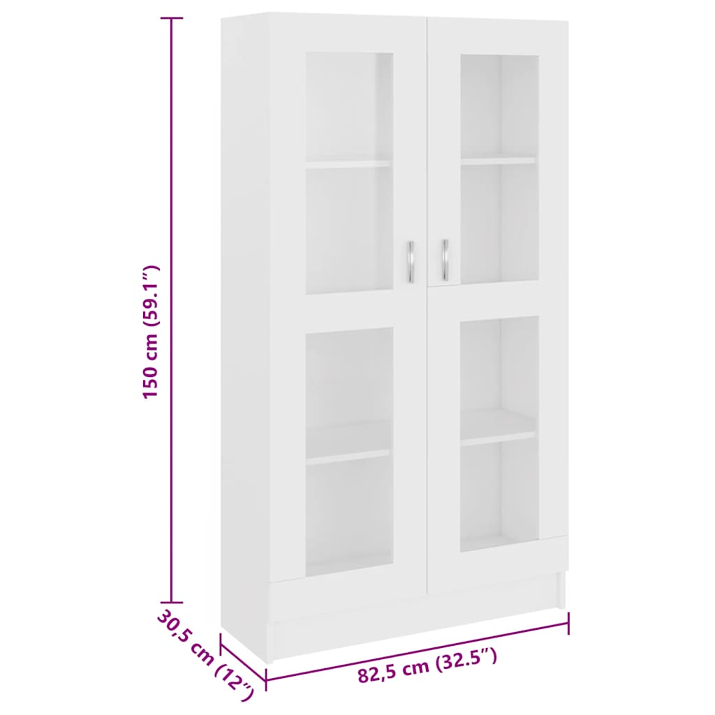 Armadietto con Vetrina Bianco 82,5x30,5x150cm Legno Multistrato
