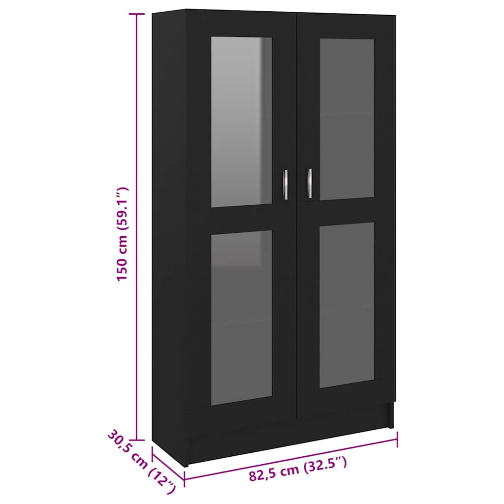 Armadietto con Vetrina Nero 82,5x30,5x150 cm Legno Multistrato