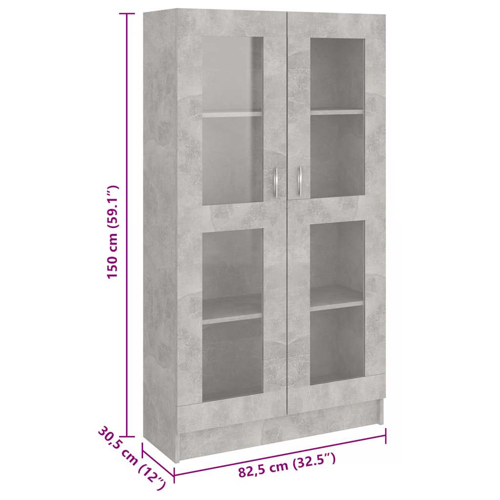 Armadietto Vetrina Grigio Cemento 82,5x30,5x150 cm Multistrato