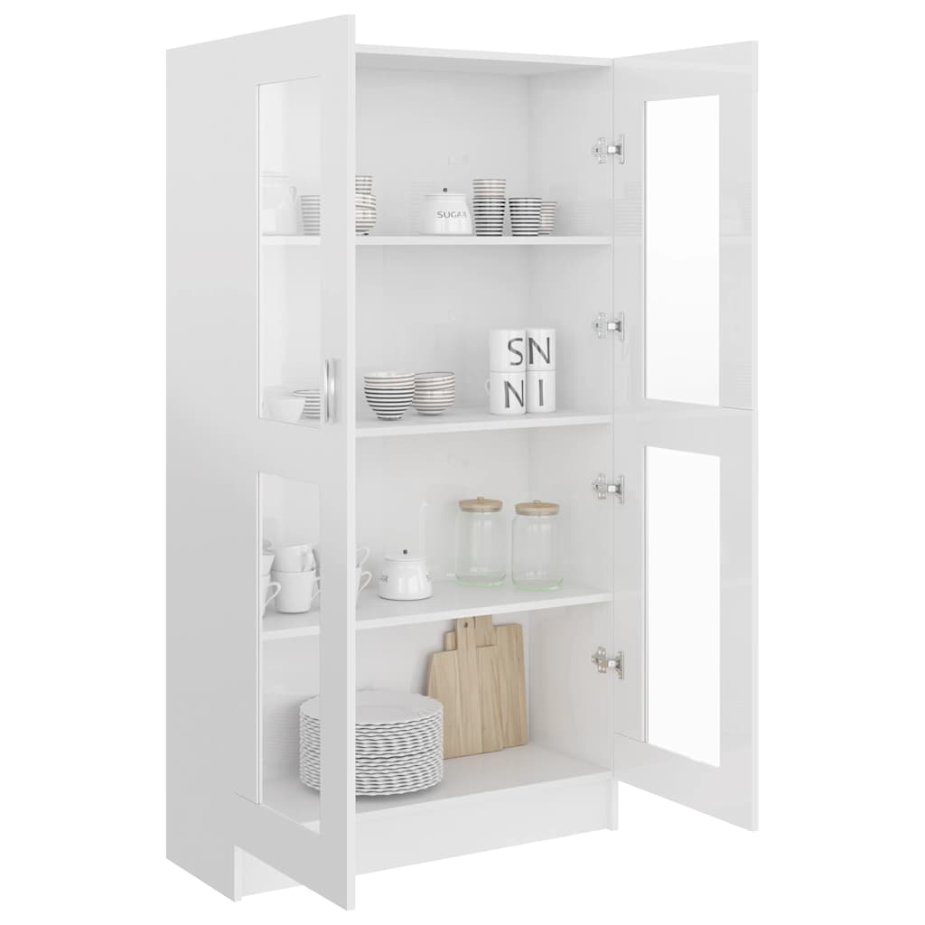 Armadietto Vetrina Bianco Lucido 82,5x30,5x150 cm Multistrato