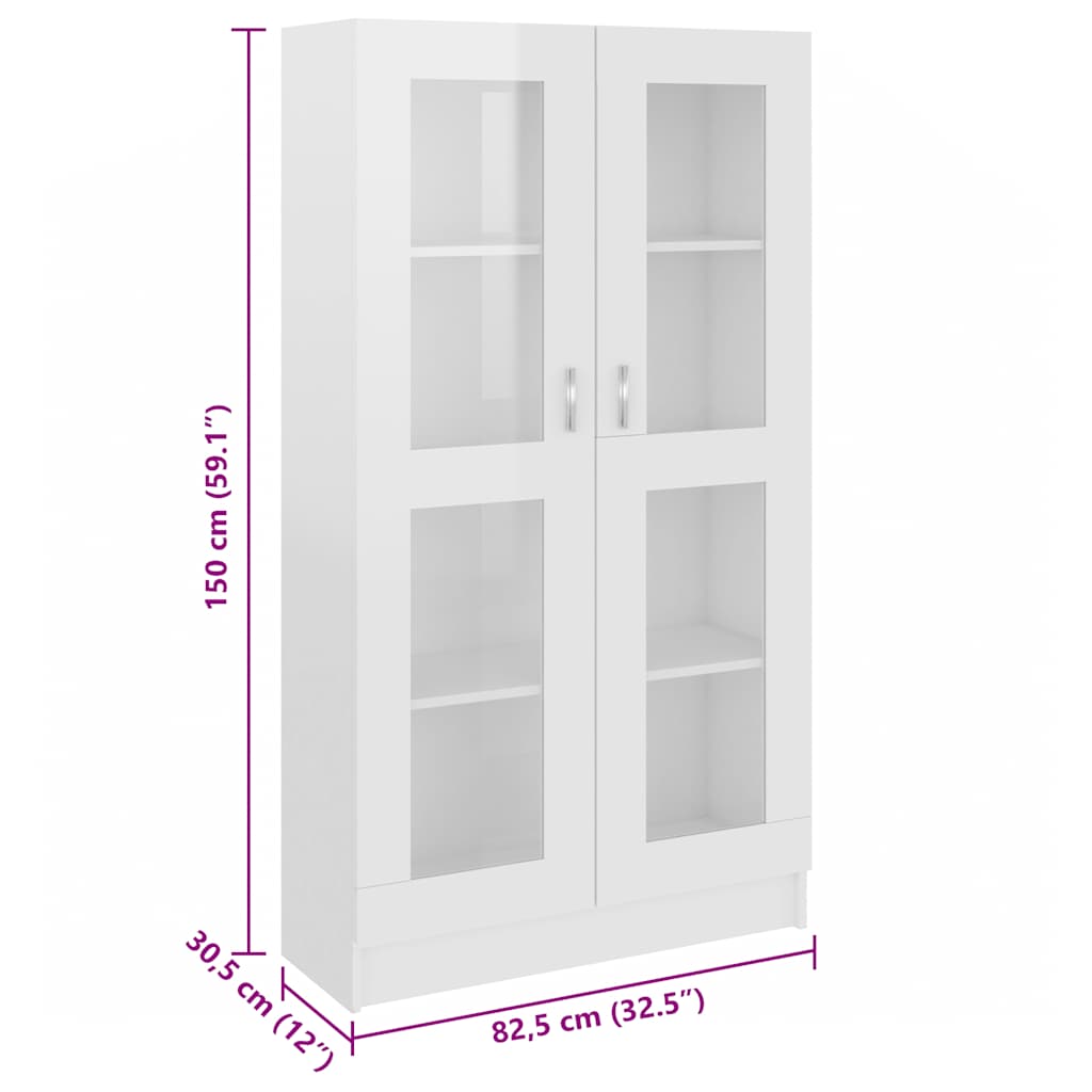 Armadietto Vetrina Bianco Lucido 82,5x30,5x150 cm Multistrato
