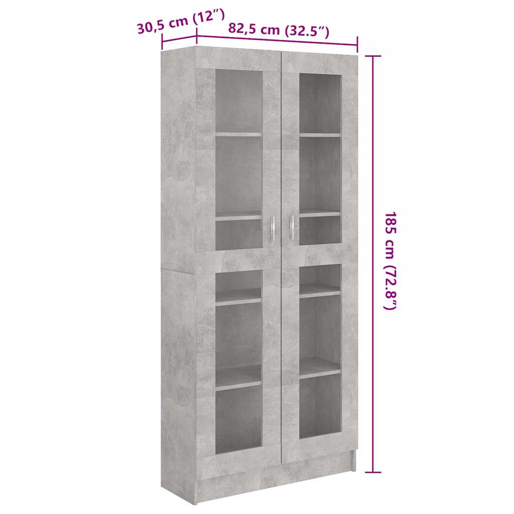 Armadietto Vetrina Grigio Cemento 82,5x30,5x185,5cm Multistrato