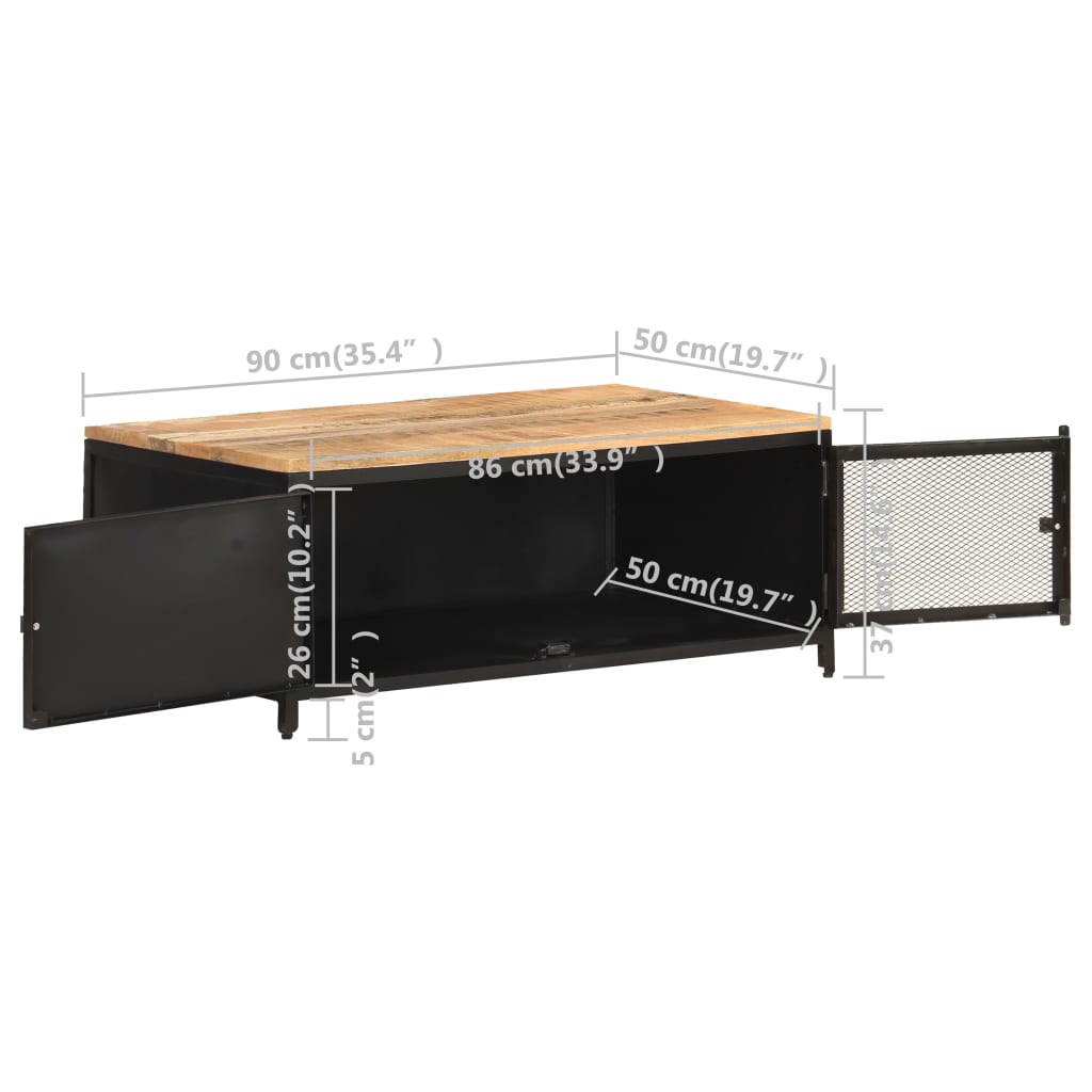 Tavolino da Salotto 90x50x37 cm Legno Massello di Mango Grezzo