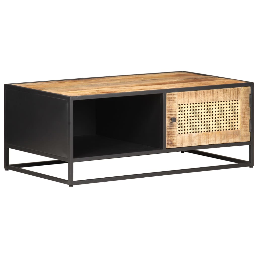 Tavolino da Salotto 90x50x35 cm Legno di Mango Grezzo e Canna