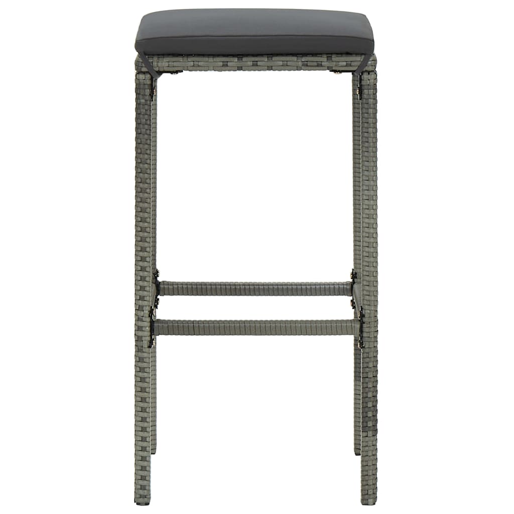 Sgabelli da Bar con Cuscini 3 pz Grigi in Polyrattan