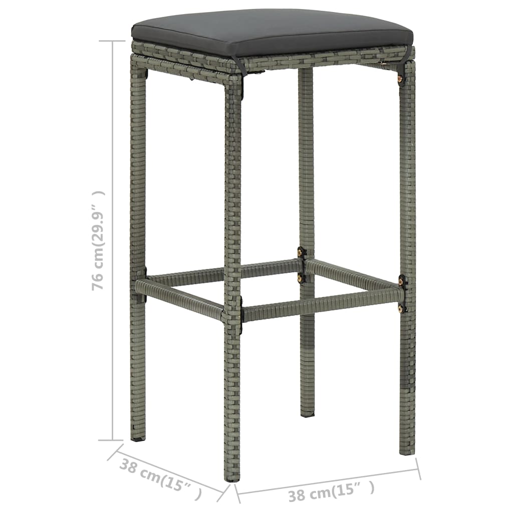 Sgabelli da Bar con Cuscini 3 pz Grigi in Polyrattan