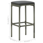 Sgabelli da Bar con Cuscini 3 pz Grigi in Polyrattan