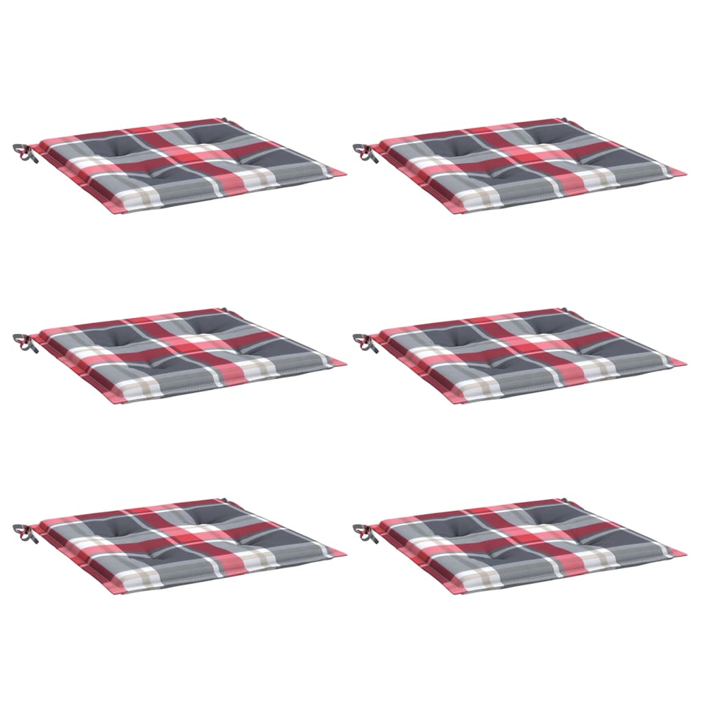 Cuscini per Sedia 6 pz a Quadri Rossi 40x40x4cm Tessuto Oxford