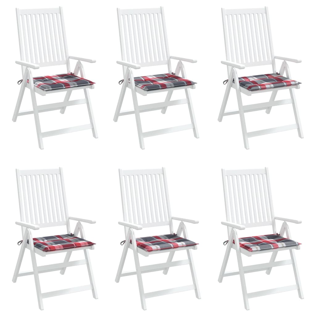Cuscini per Sedia 6 pz a Quadri Rossi 40x40x4cm Tessuto Oxford