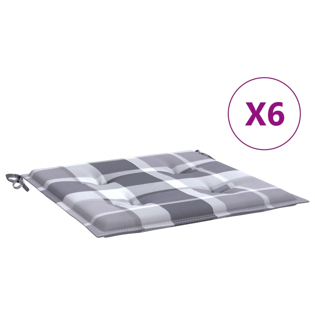 Cuscini per Sedia 6 pz a Quadri Grigi 40x40x4cm Tessuto Oxford