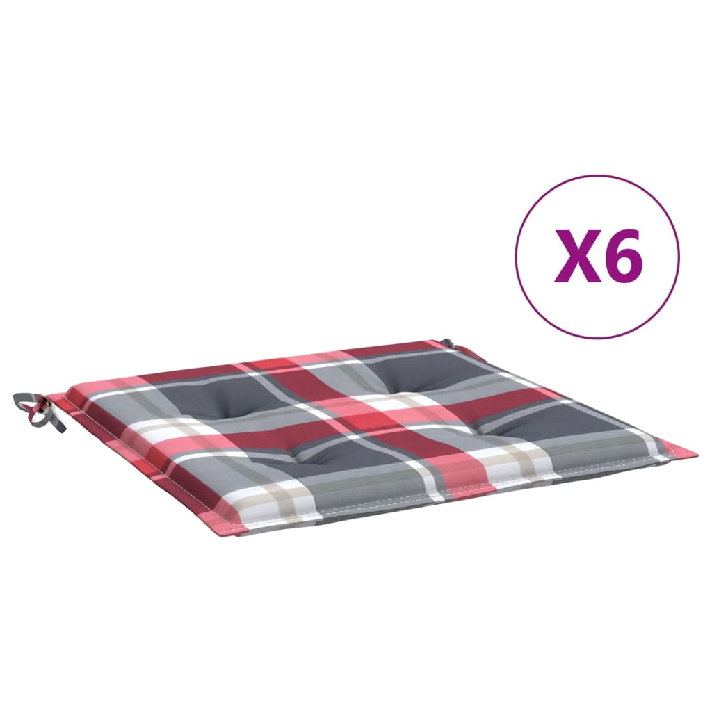 Cuscini per Sedia 6 pz a Quadri Rossi 50x50x4 cm Tessuto Oxford