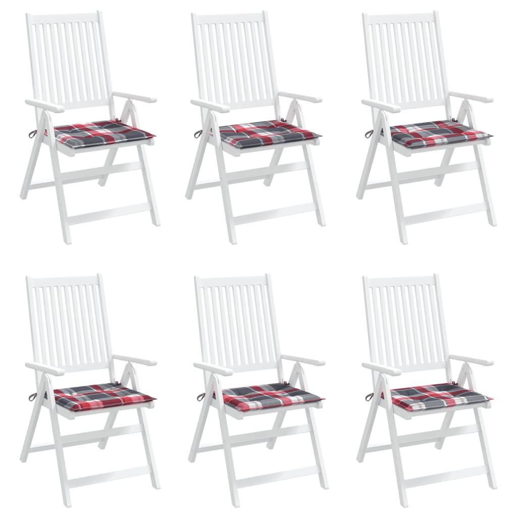 Cuscini per Sedia 6 pz a Quadri Rossi 50x50x4 cm Tessuto Oxford