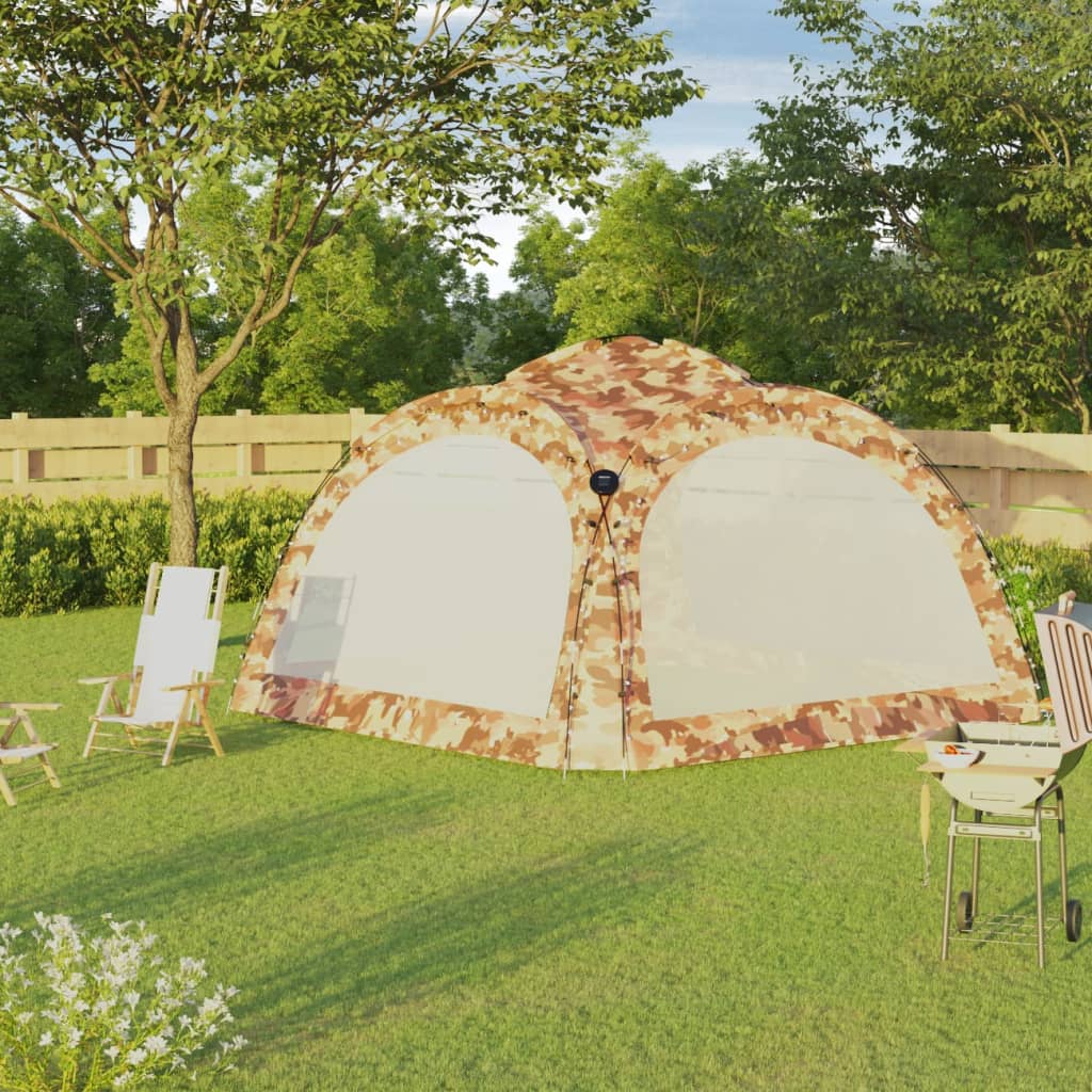 Tenda per Feste con LED e 4 Pareti 3,6x3,6x2,3 m Mimetica