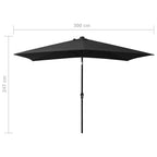 Ombrellone a Sbalzo con Palo in Acciaio e LED Nero 2x3 m