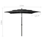 Ombrellone a Sbalzo 3 Livelli Palo Alluminio 2,5x2,5 m Nero