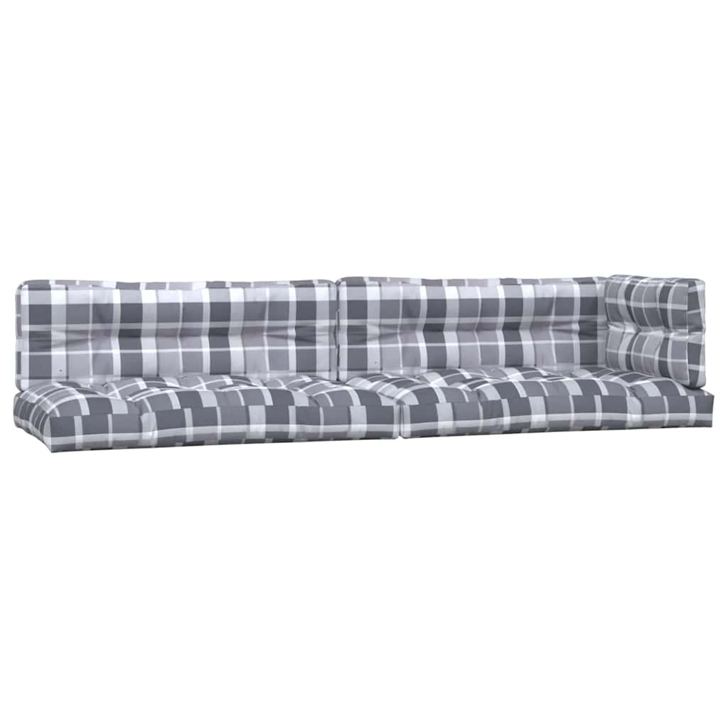 Cuscini per Pallet 5 pz Grigi a Quadri in Tessuto