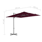 Ombrellone a Sbalzo con Palo in Acciaio 250x250 cm Bordeaux