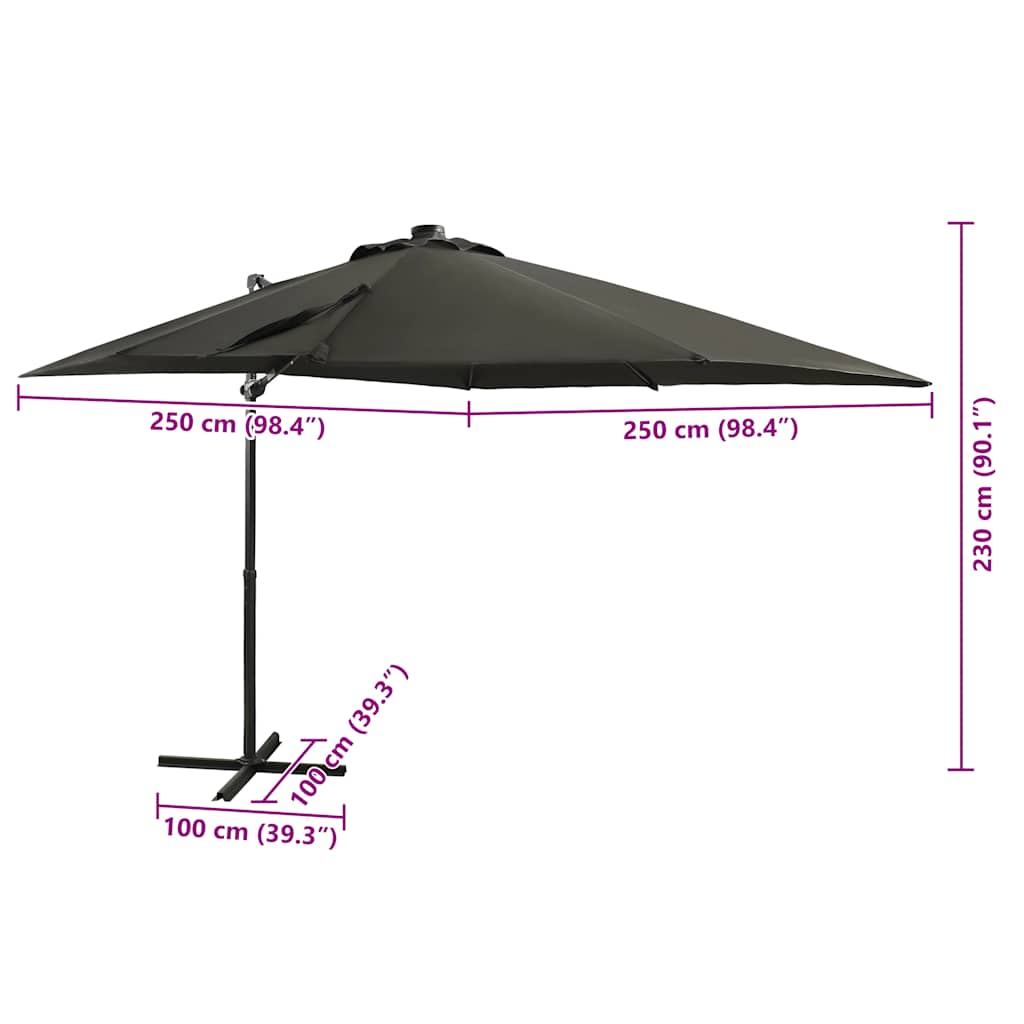 Ombrellone a Sbalzo con Palo e Luci a LED Antracite 250 cm