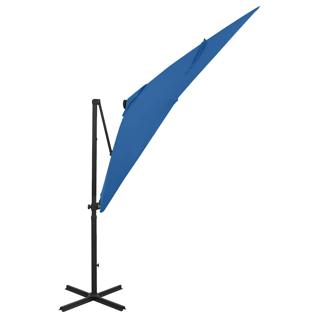 Ombrellone a Sbalzo con Palo e Luci a LED Azzurro 250 cm