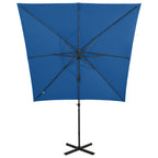 Ombrellone a Sbalzo con Palo e Luci a LED Azzurro 250 cm