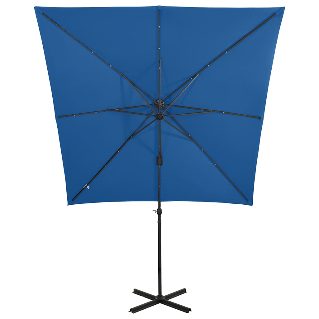 Ombrellone a Sbalzo con Palo e Luci a LED Azzurro 250 cm