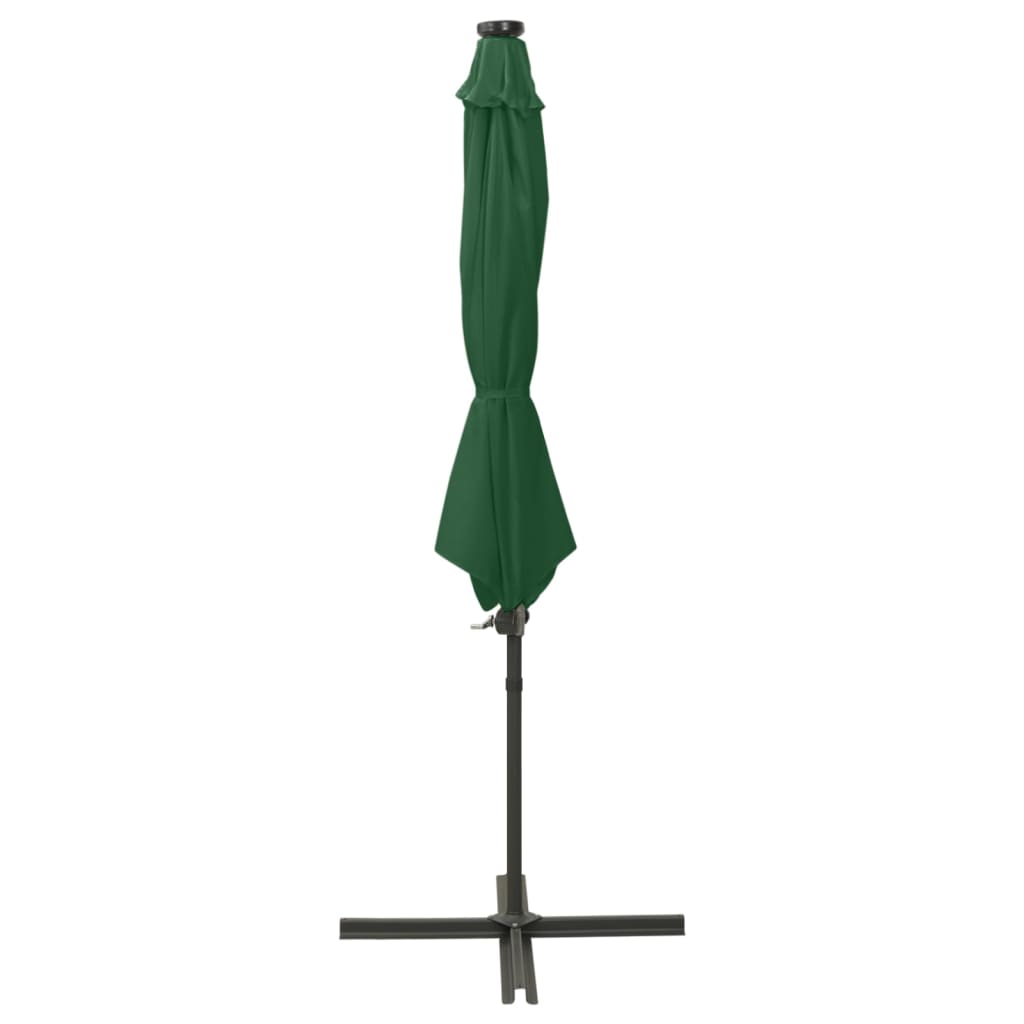 Ombrellone a Sbalzo con Palo e Luci a LED Verde 300 cm