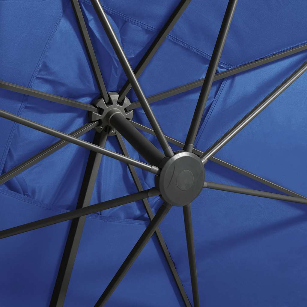 Ombrellone a Sbalzo con Palo e Luci a LED Azzurro 300 cm