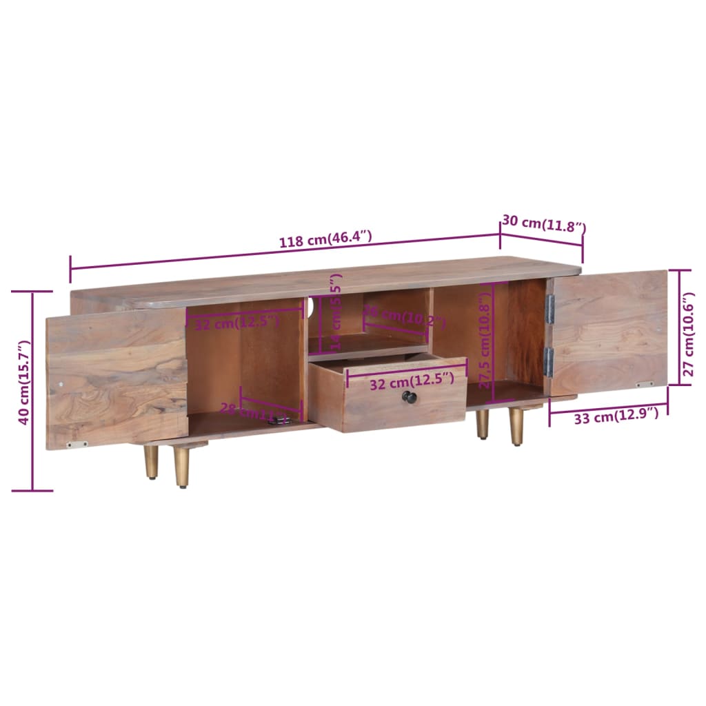 Mobile Porta TV 118x30x40 cm in Legno Massello di Acacia
