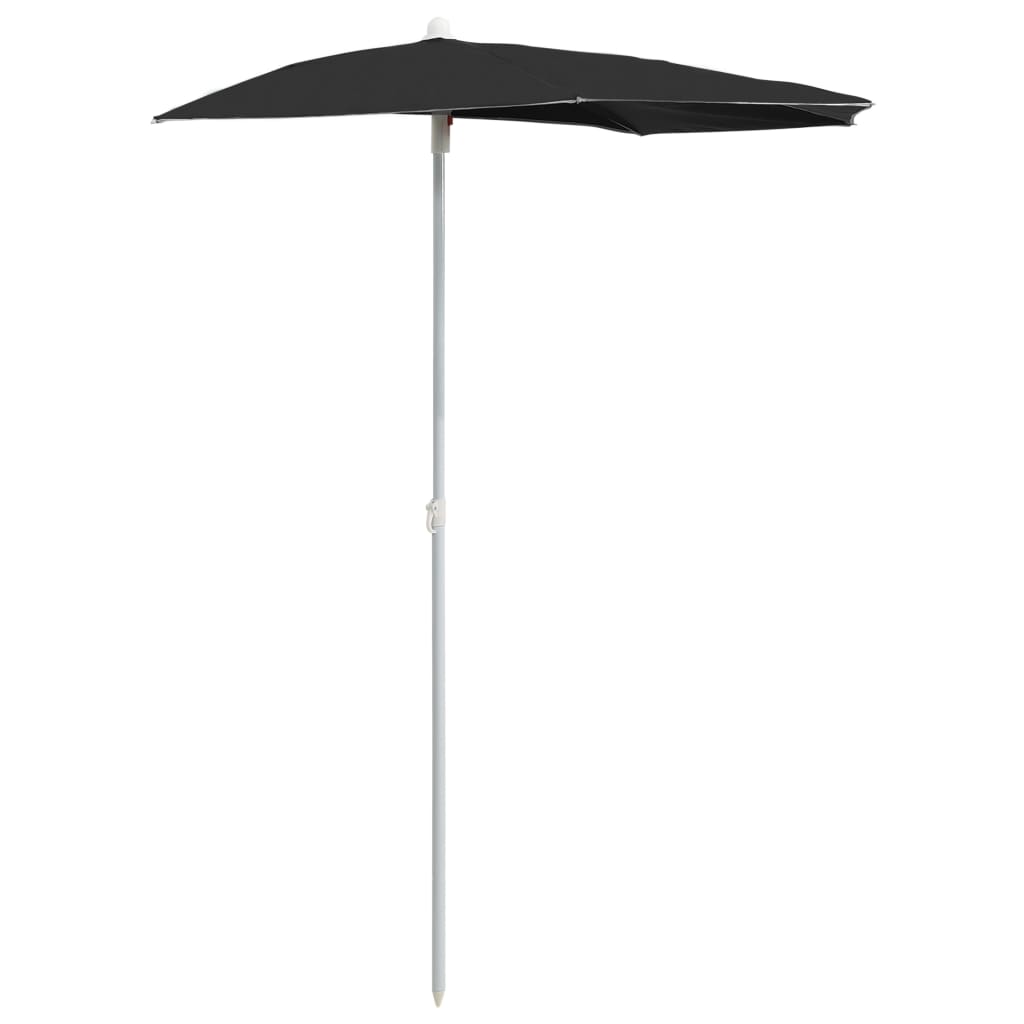 Ombrellone Semicircolare da Giardino con Palo 180x90 cm Nero