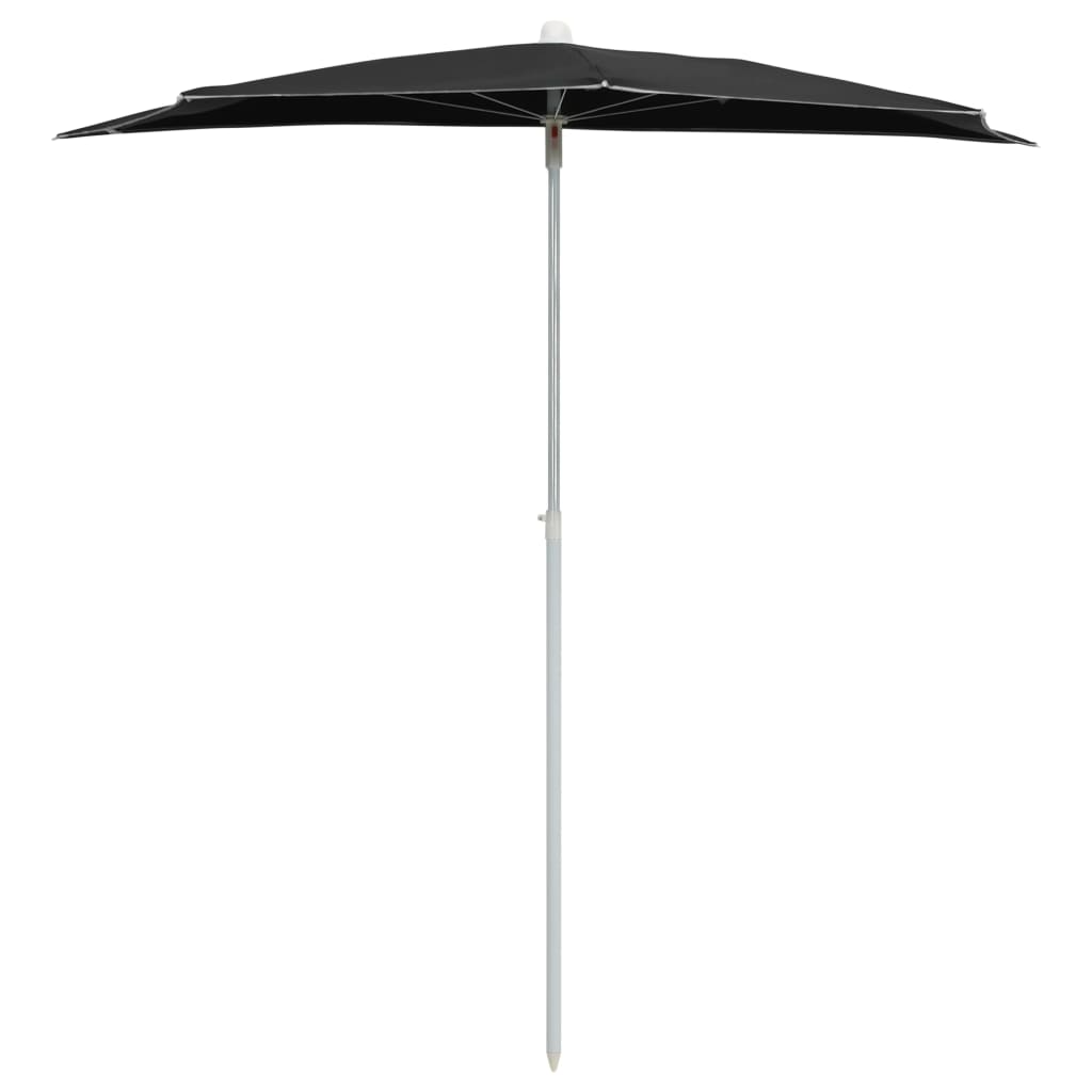 Ombrellone Semicircolare da Giardino con Palo 180x90 cm Nero